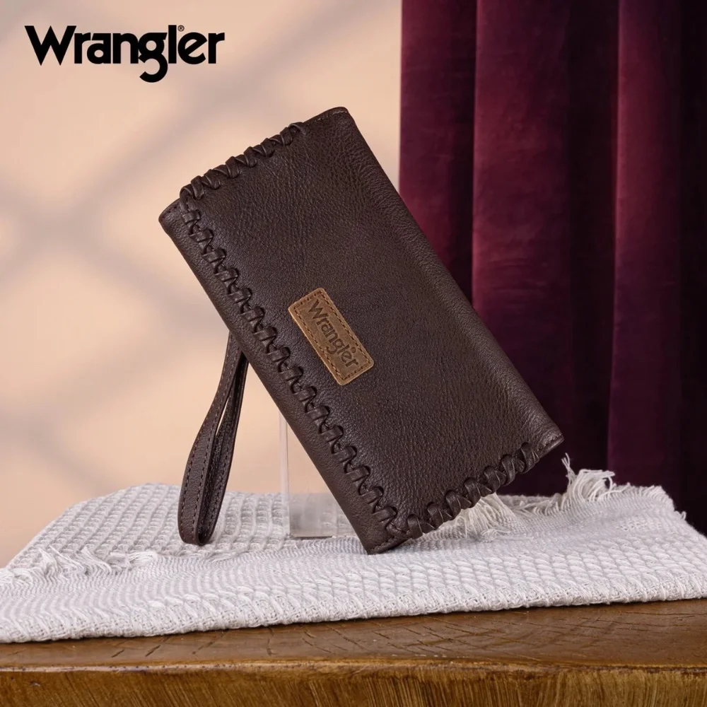 Wrangler Whipstitch Wristlet Wallet Coffee